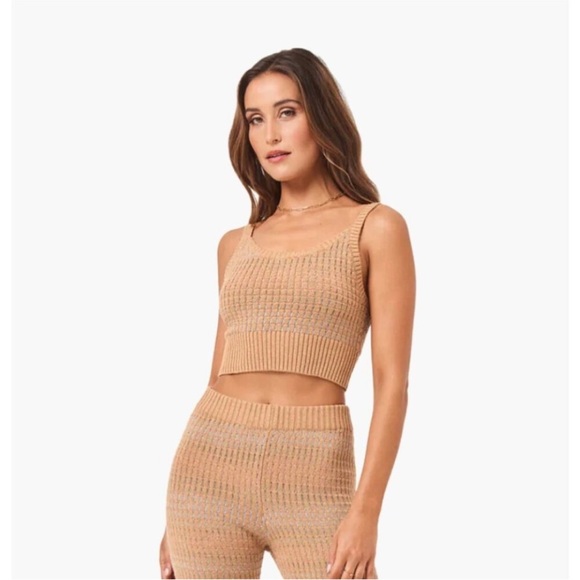 L*Space Encinitas Knit Crop Top Rainbow Rib Tank Low Scoop Back - Picture 1 of 3